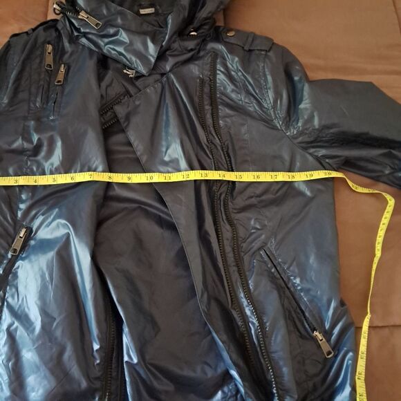 Mackage Jacket Women's Large L Navy Blue Rain Designer Windbreaker Luxury Hooded - Picture 12 of 14